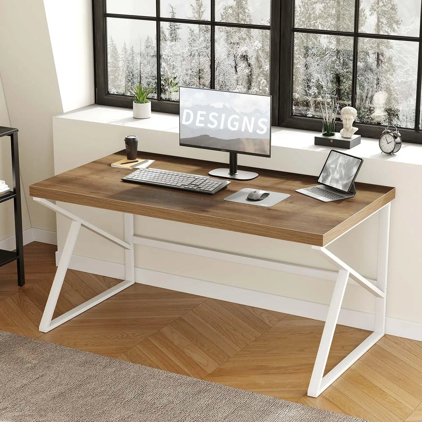 Rustic Brown Industrial Home Office Desk Simple Minimalist Design