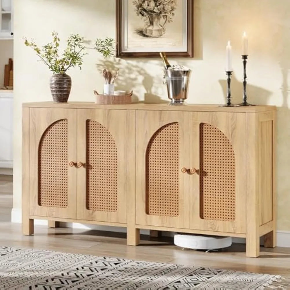 Sideboard Buffet Cabinet Rattan Credenza Kitchen Storage 59" Farmhouse