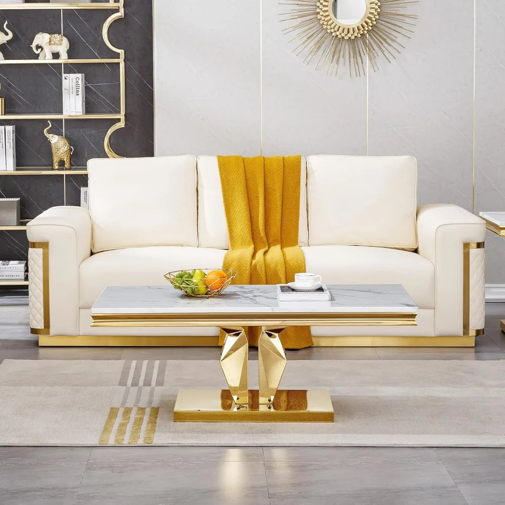 Modern Faux Marble Coffee Table Rectangular Living Room Center Table