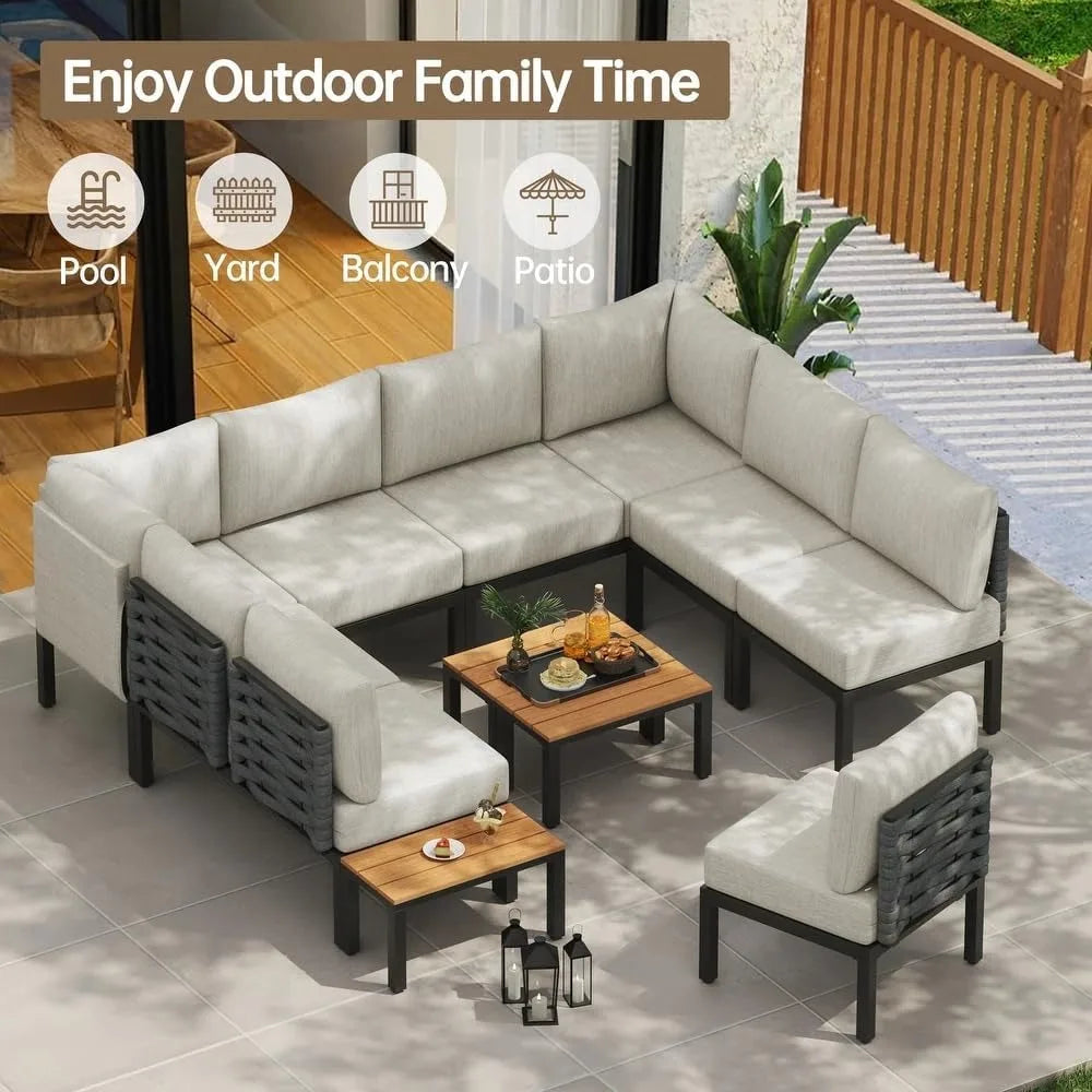 12 Pieces Outdoor Patio Furniture Set U-Shaped Sofa Modular Couch