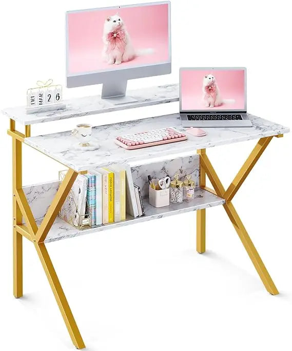 Compact 27.5 Inch Computer Desk with Monitor Stand for Small Spaces