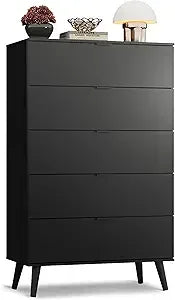 Black Dresser 6 Drawer Modern Storage Organizer TV Stand 55 Inch