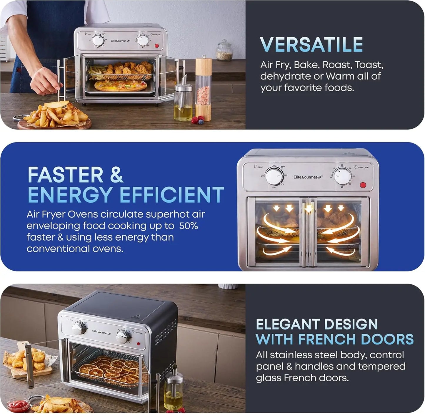 Ljustra 12L Air Fryer Oven Double French Doors 1500 Watts Multi-Cooker