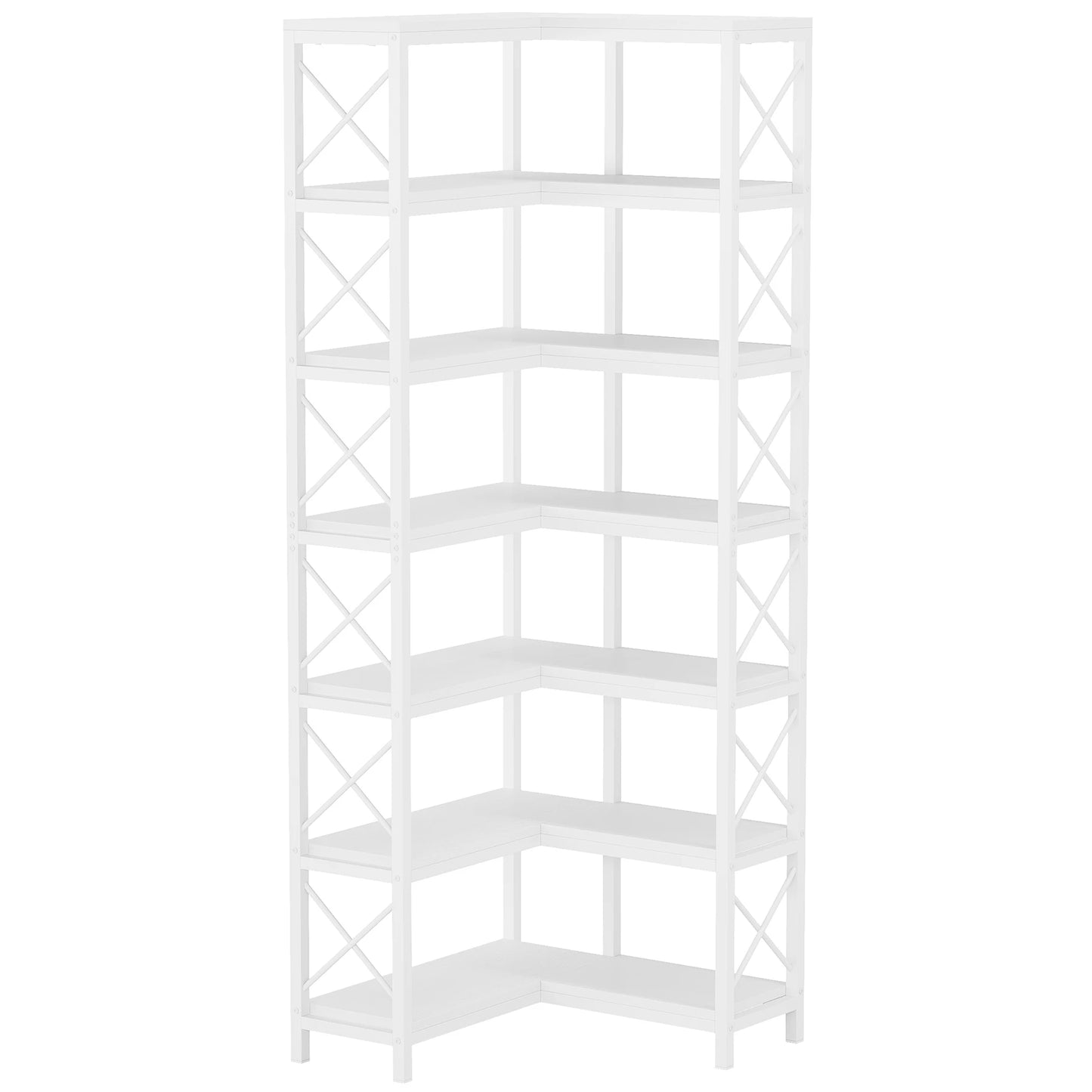 Ljustra 7-Shelf Corner Bookshelf Modern Corner Bookcase Storage Rack