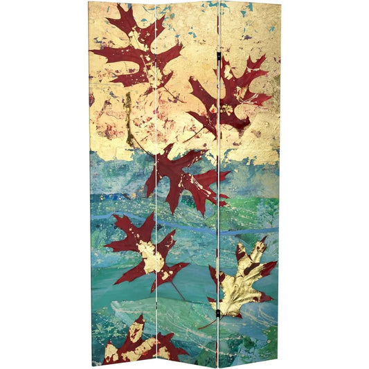 7ft Tall Double Sided Autumn Leaves Canvas Room Divider Folding Screen