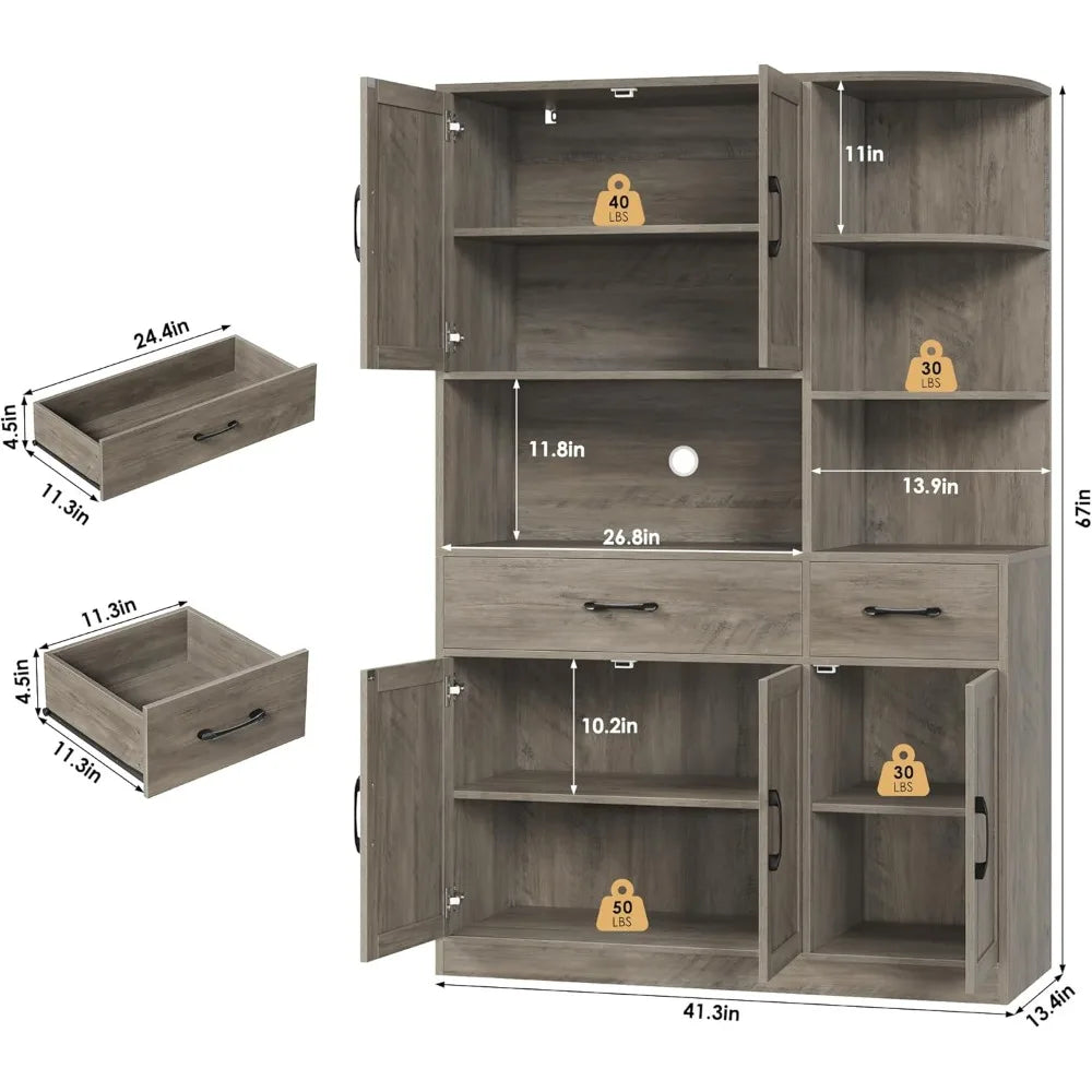 67 Inch Kitchen Pantry Cabinet Modern Storage Hutch 5 Doors 2 Drawers