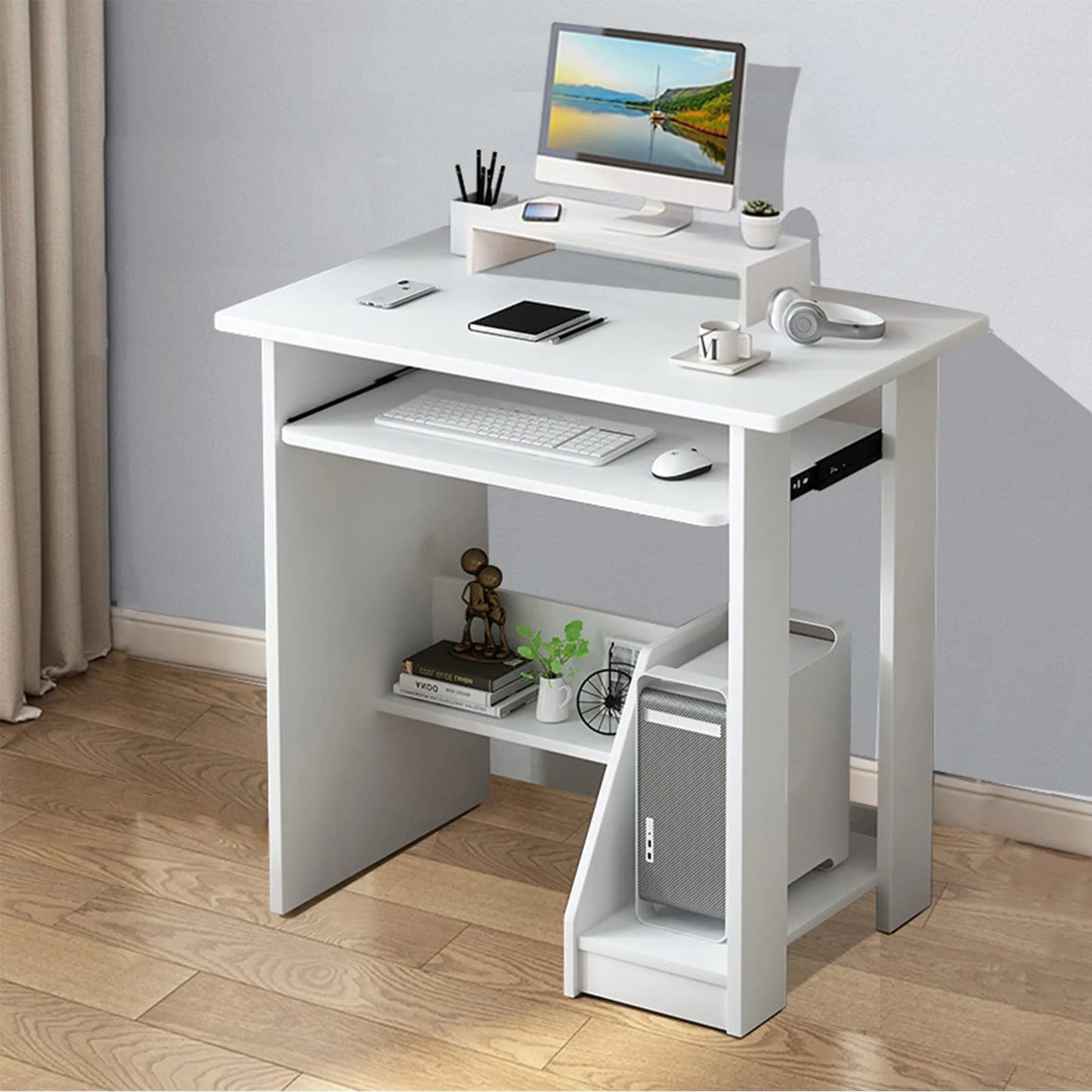 Home Office Computer Desk with Monitor Stand and Keyboard Tray