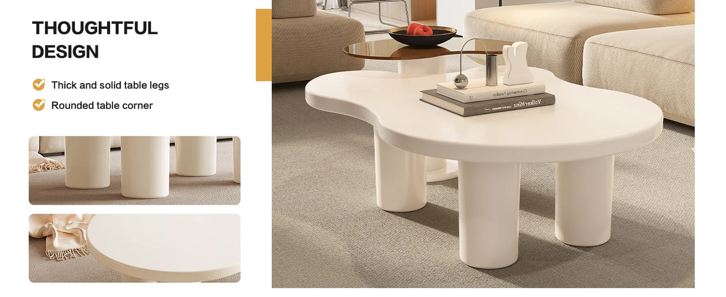 Modern Nesting Coffee Tables Set of 2 Glass Top Irregular Design