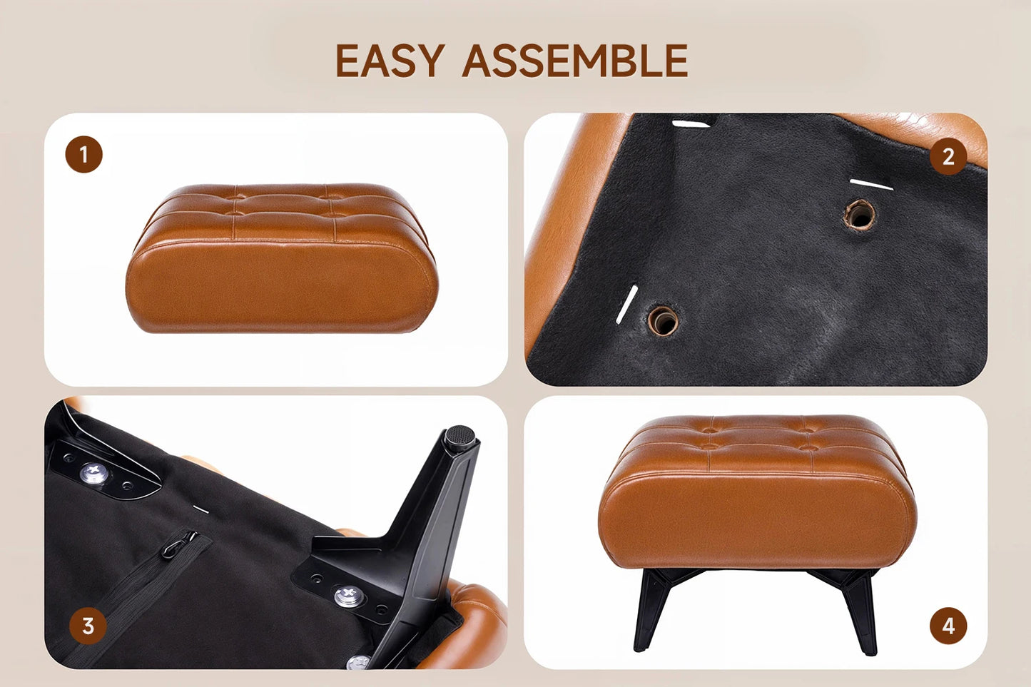 Vintage Waxed Leather Entryway Bench Luxury Ottoman Multifunctional Stool