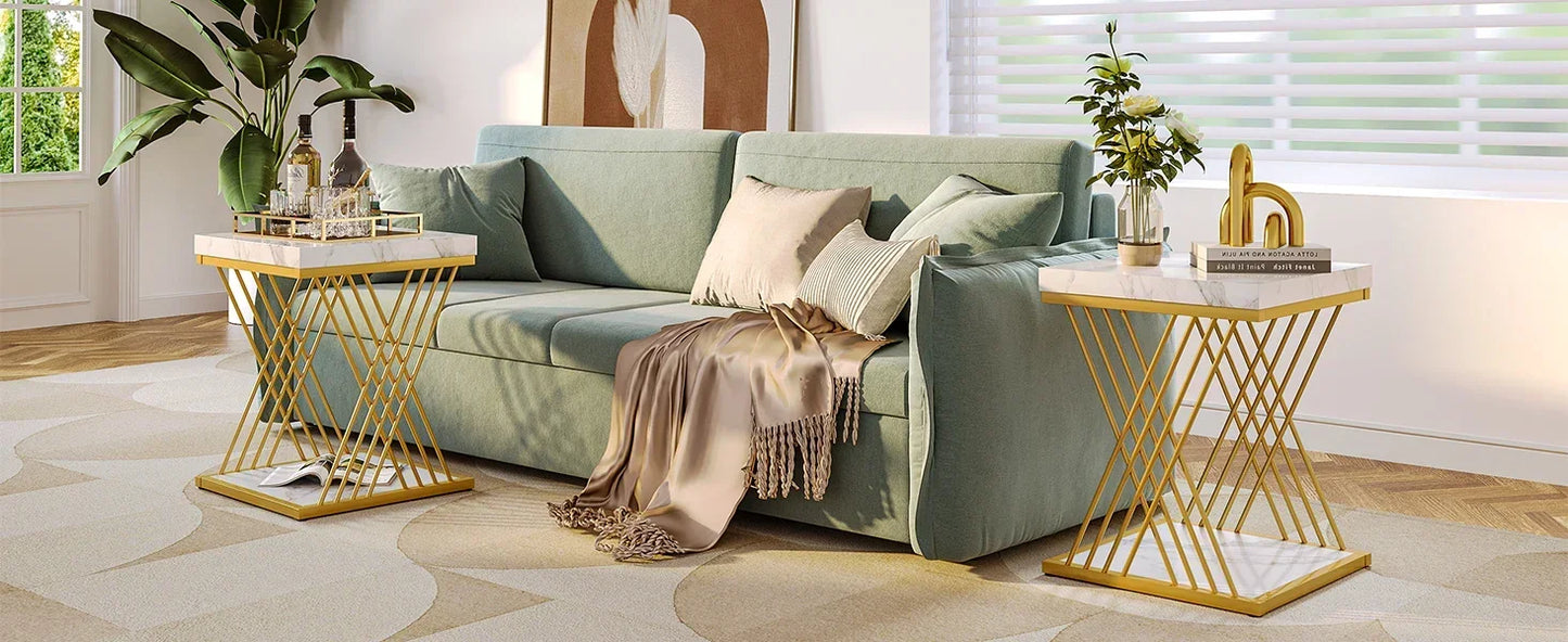 Square End Table Modern 2-Tier Side Table Bedside Table Storage