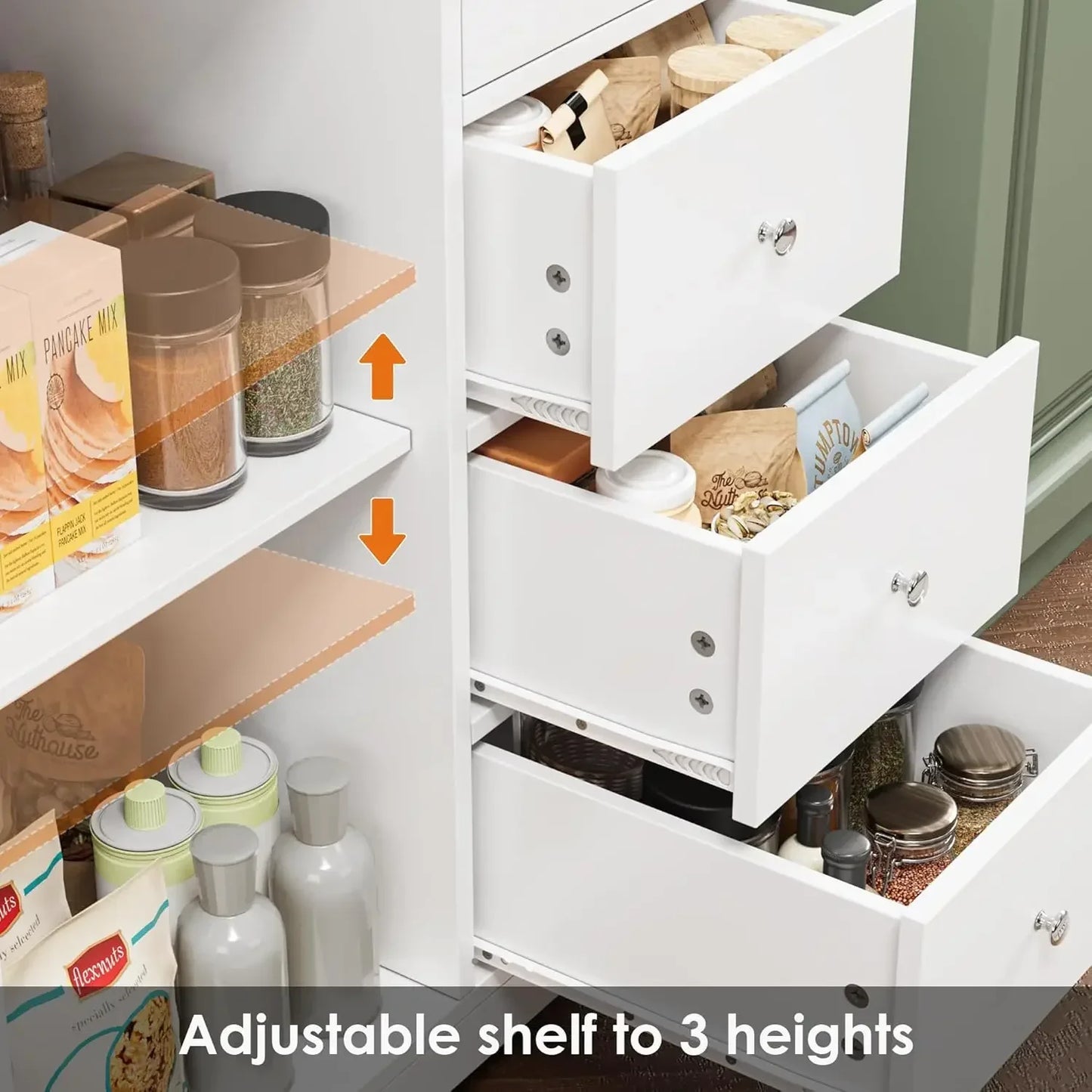 64 Inch Kitchen Storage Cabinet Pantry Hutch with Adjustable Shelves