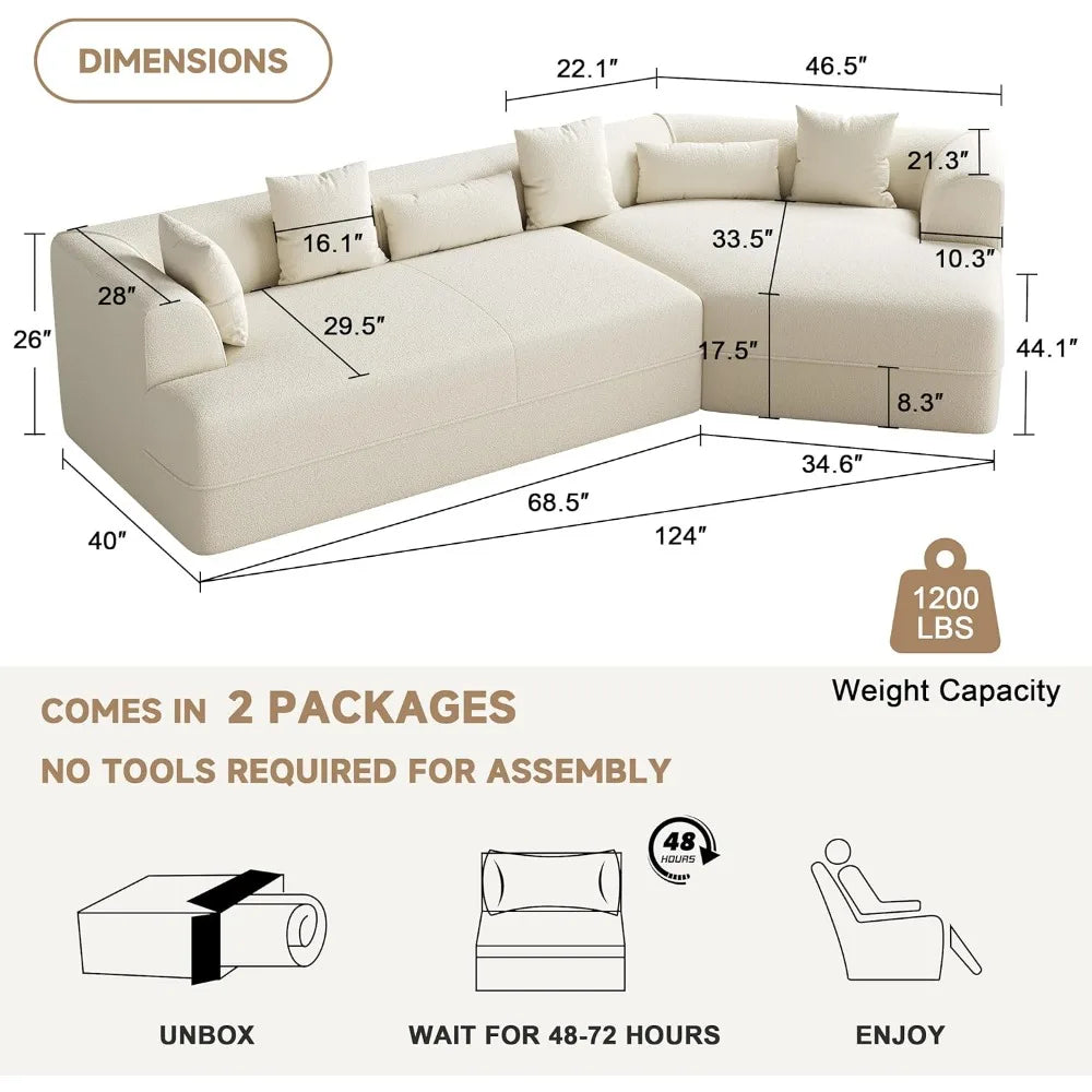 Ljustra Cloud Sectional Couch L-Shape Modular Sofa Chaise Upholstered Living Room Bedroom