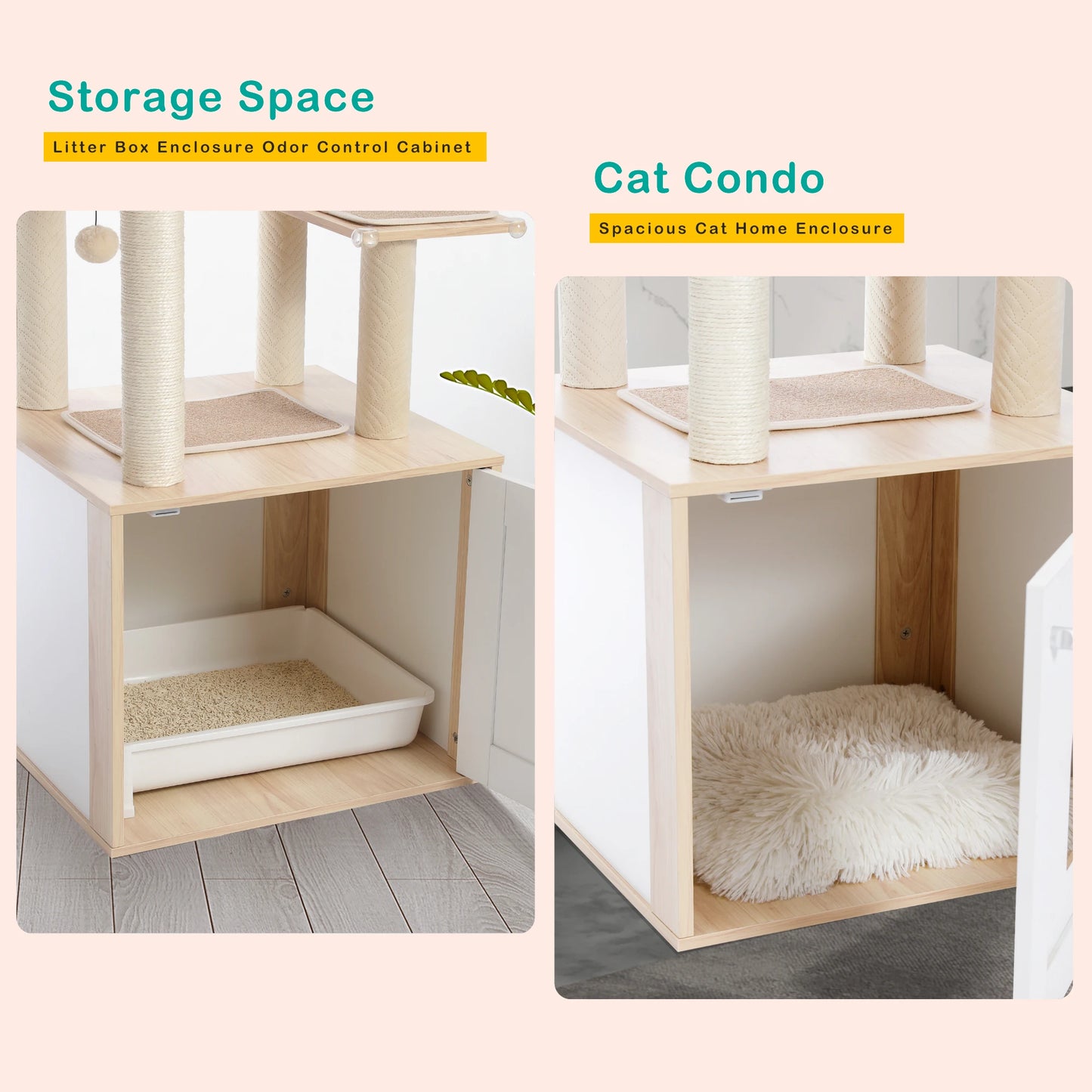 Multi-Level Cat Tree Indoor Wood Tower with Hammock Scratching Posts