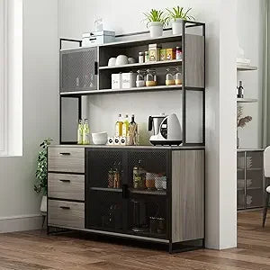 Modern Wood Sideboard Buffet Storage Cabinet with Hutch and Drawers