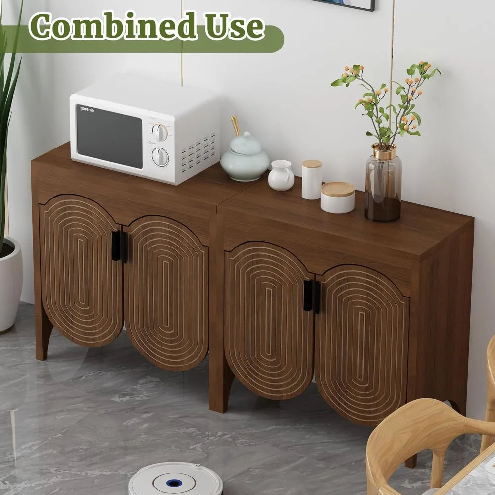 Buffet Sideboard Cabinet Storage Fluted Doors Adjustable Shelf