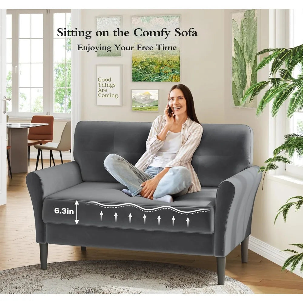 Ljustra Small Velvet Loveseat Sofa 48 Inch Comfy Couch for Bedroom