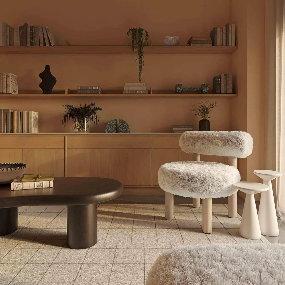 Carmel Natural Vegan Shearling Accent Chair Handmade Comfort