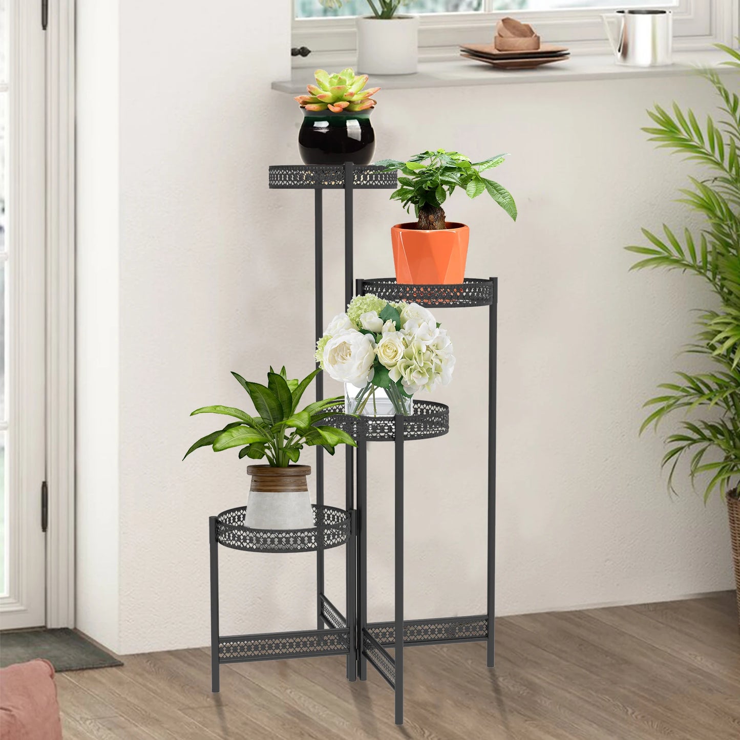 3 Tier Metal Plant Stand Indoor Foldable Flower Pot Holder Display Rack