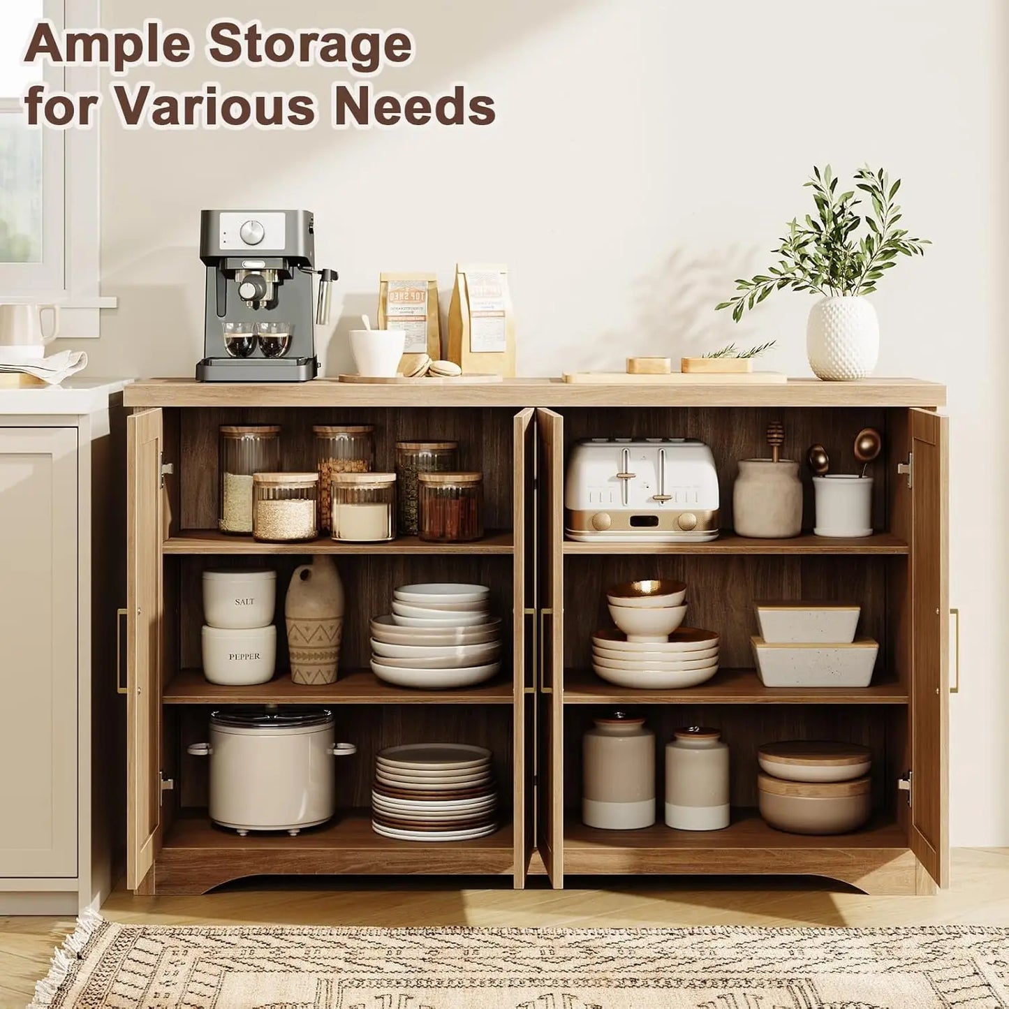 Fluted Buffet Cabinet Modern Sideboard with Storage Adjustable Shelves