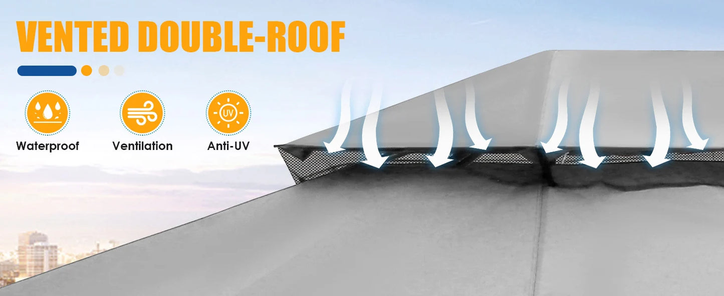 12x20 Outdoor Gazebo with Privacy Curtains Mosquito Netting Metal Frame