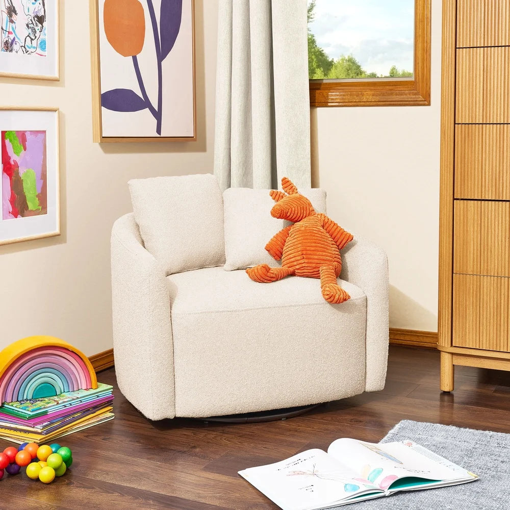 Kids Accent Chair Swivel Base Durable Wood Frame Plush Pillows