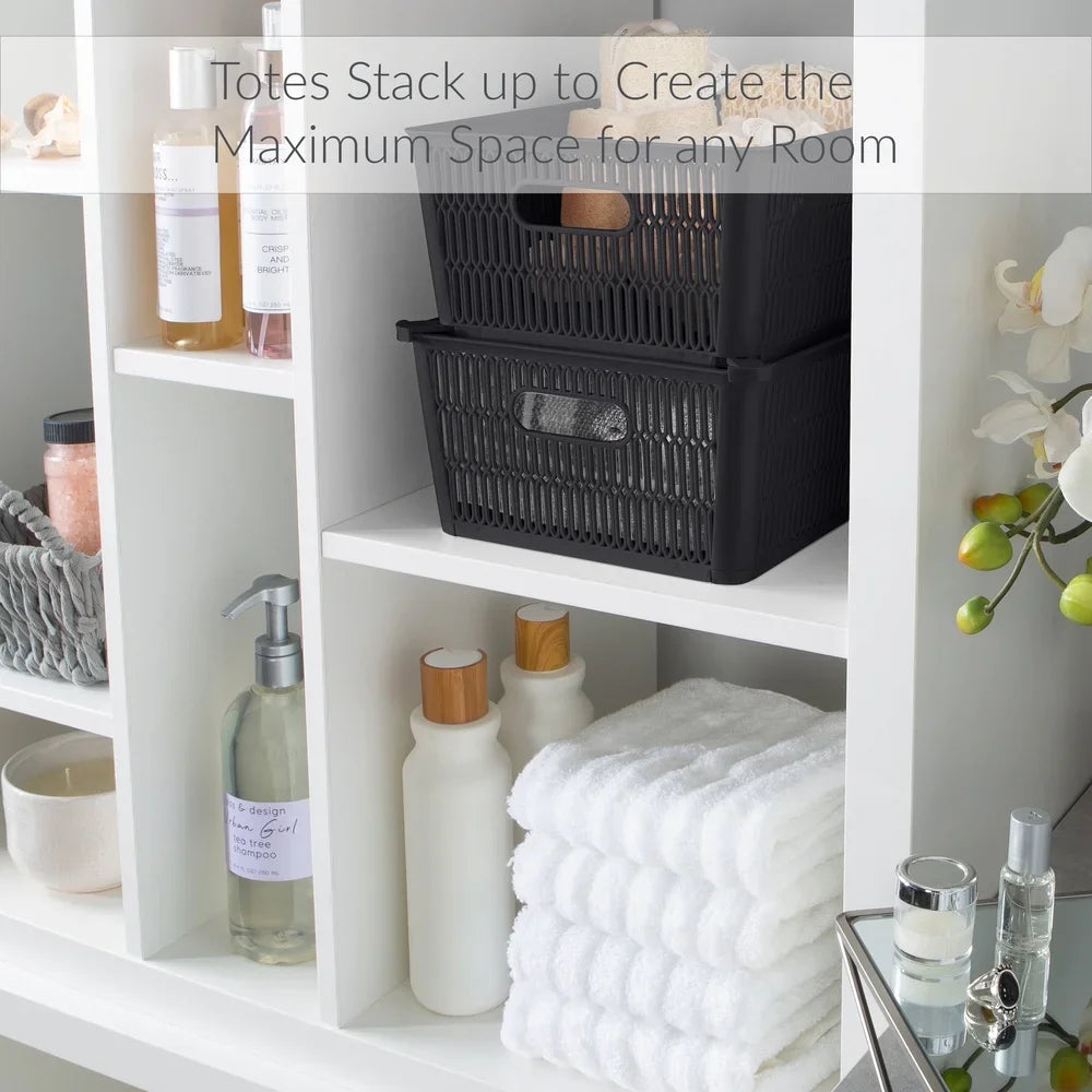 Stackable Plastic Storage Tote Baskets 2 Pack Organizing Bins