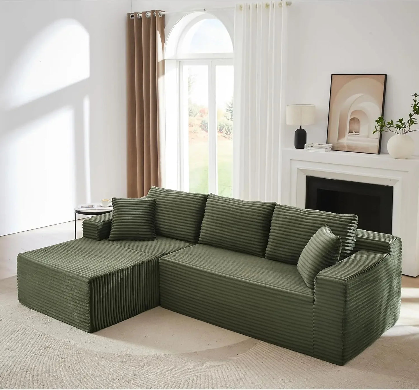Ljustra 103” Corduroy L-Shaped Sectional Sofa with Left Facing Chaise