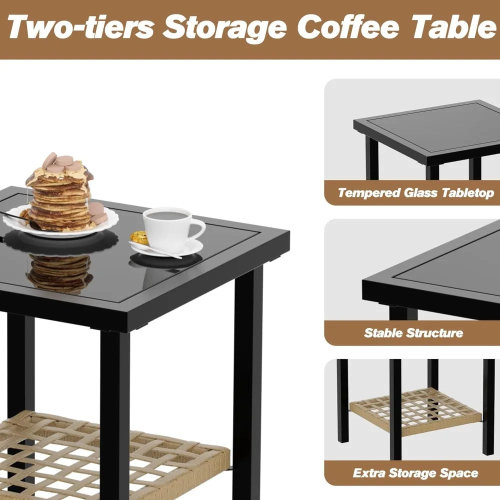 Ljustra 3 Piece Rocking Bistro Set Outdoor Patio Furniture with Coffee Table