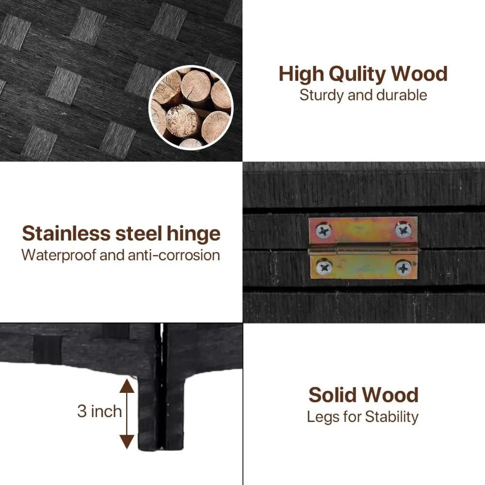 Room Divider Folding Privacy Screen 4 Panel Wooden Portable Rustic Design