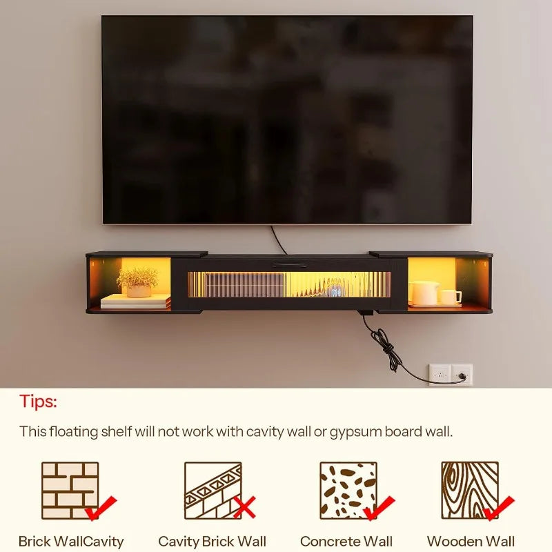 Floating TV Stand with LED Light for TVs up to 65 Inch Modern Media Console