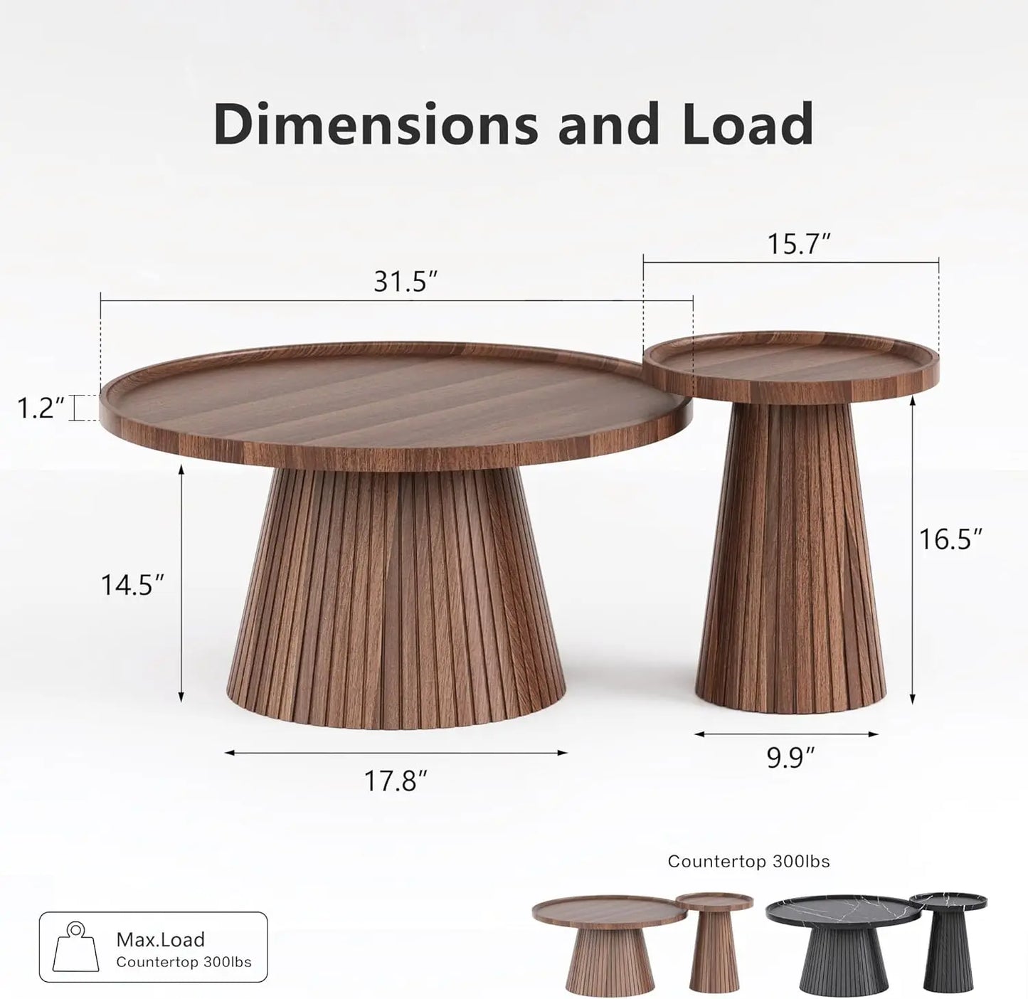 Win2win Nesting Coffee Table Set of 2 Mid Century Modern Style