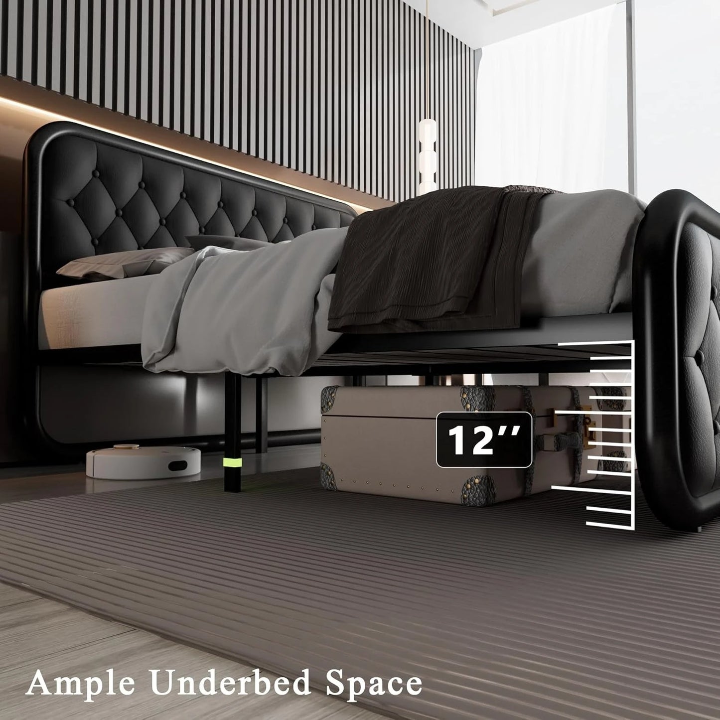 Ljustra King Size Bed Frame Heavy Duty Platform Bed with Storage