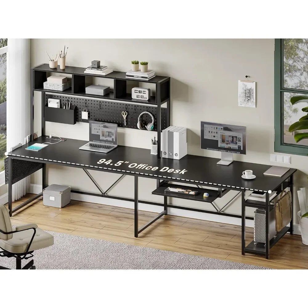 L Shaped Gaming Desk with USB Outlet LED Lights and Keyboard Tray