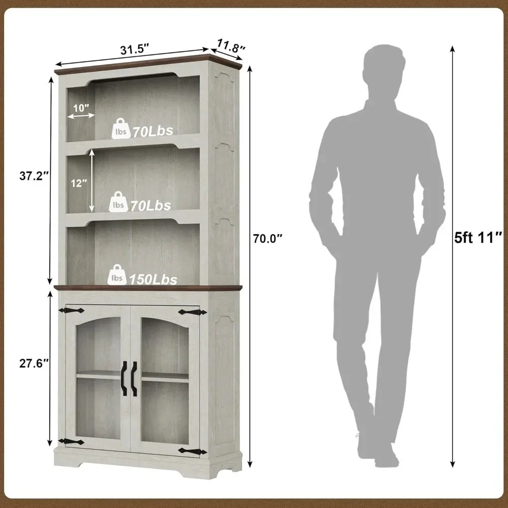 Tall 70 Inch Bookcase 5-Tier Open Storage Shelf for Home Office Bedroom