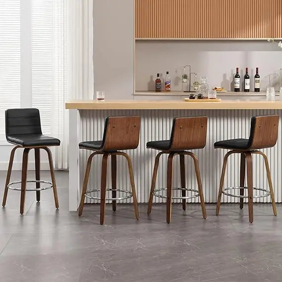 Bar Stools 26 Inch Set of 4 Swivel PU Leather Modern Counter Stools