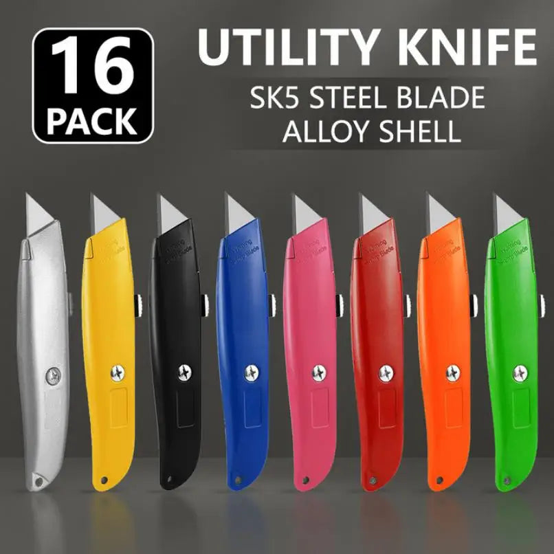 DIY Utility Knife 16 Pack Heavy Duty Box Cutter Retractable Blade