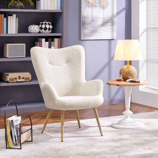 Accent Chair Modern Boucle Vanity Chair Wing Back Living Room Office