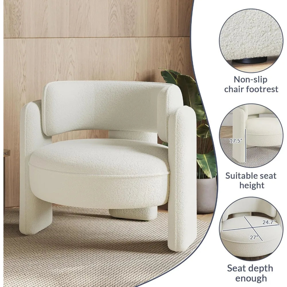 Sherpa Boucle Chair Set of 2 Modern Barrel Accent Chair Living Room
