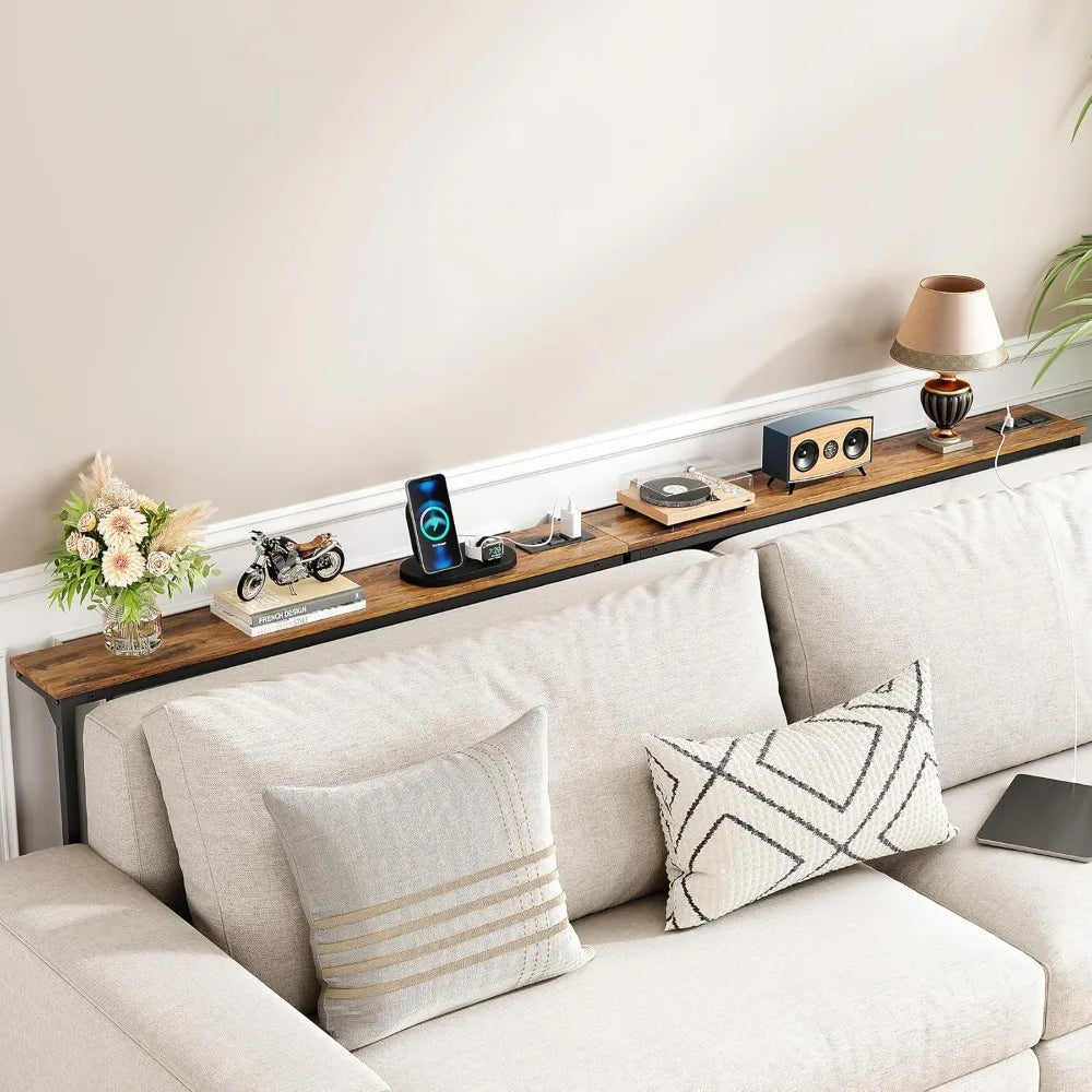 2-Pack Adjustable Height Console Table with Power Outlets for Living Room