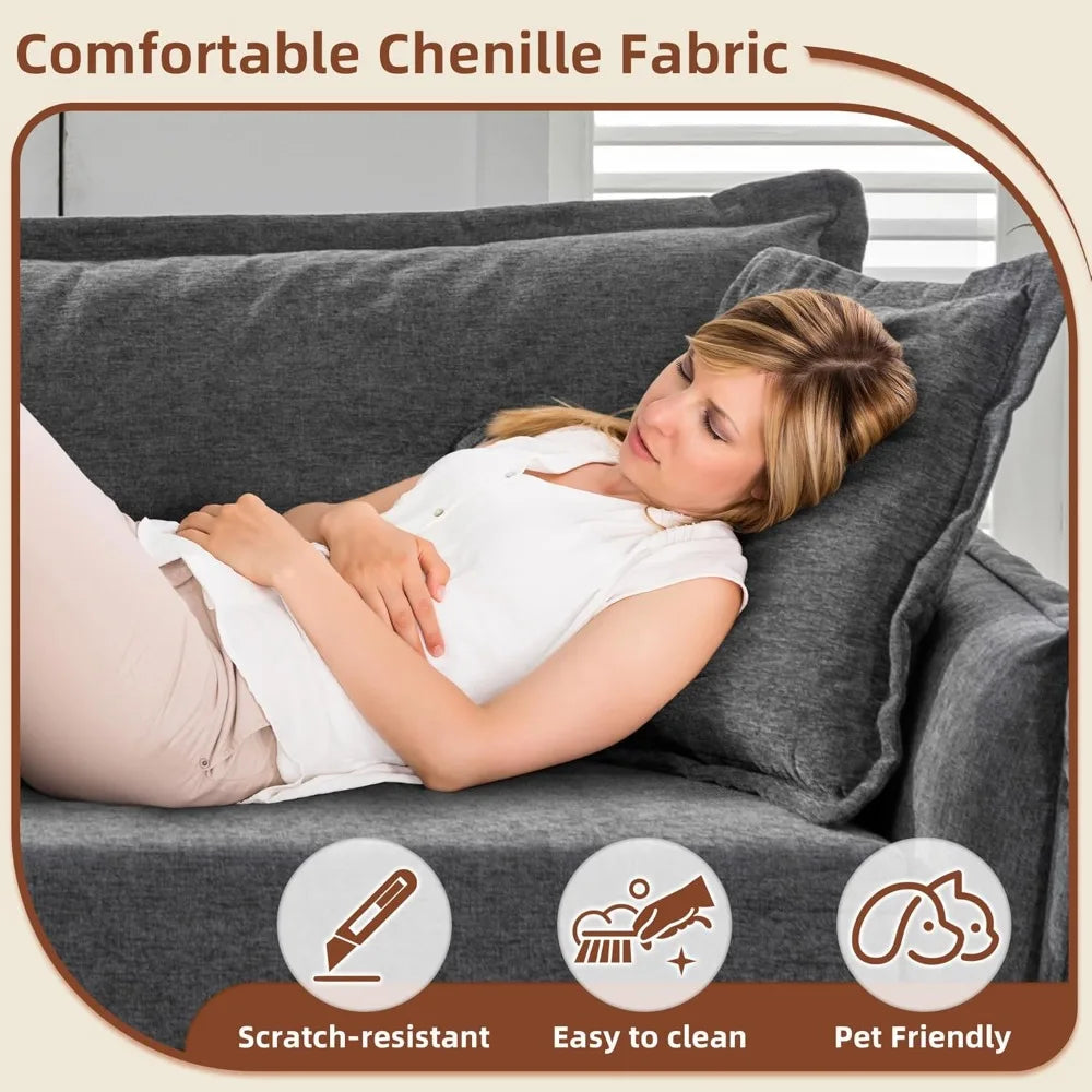 Ljustra 85 Inch Grey Comfy 3 Seat Couch with USB Ports for Small Spaces