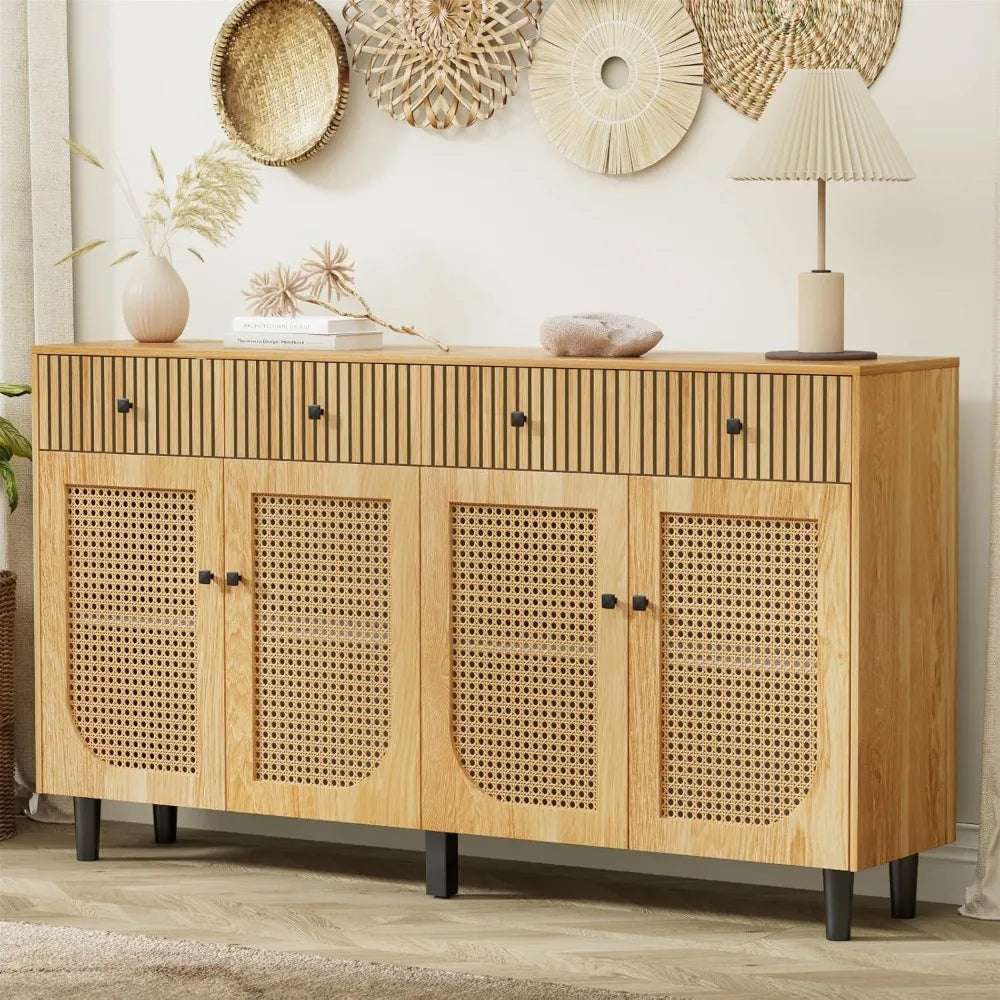 Ljustra 63 Inch Sideboard Buffet Cabinet with Storage and Rattan Doors