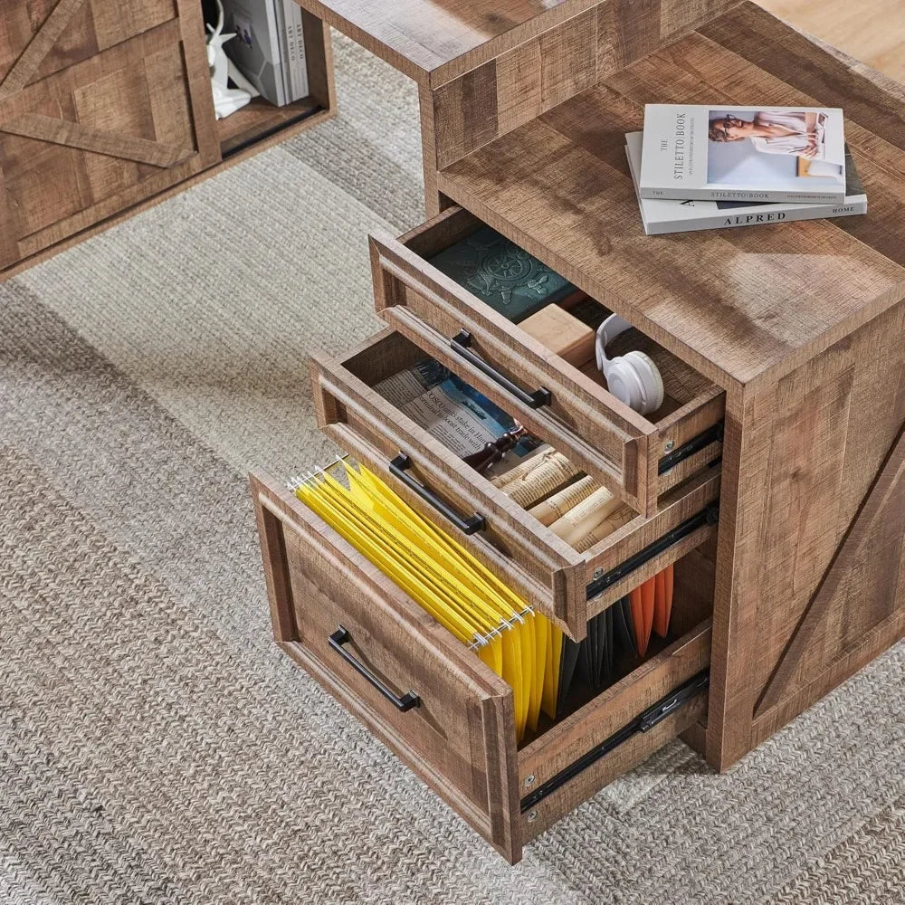 Modern Farmhouse Home Office Desk with File Cabinet 67 Inch Large Workstation