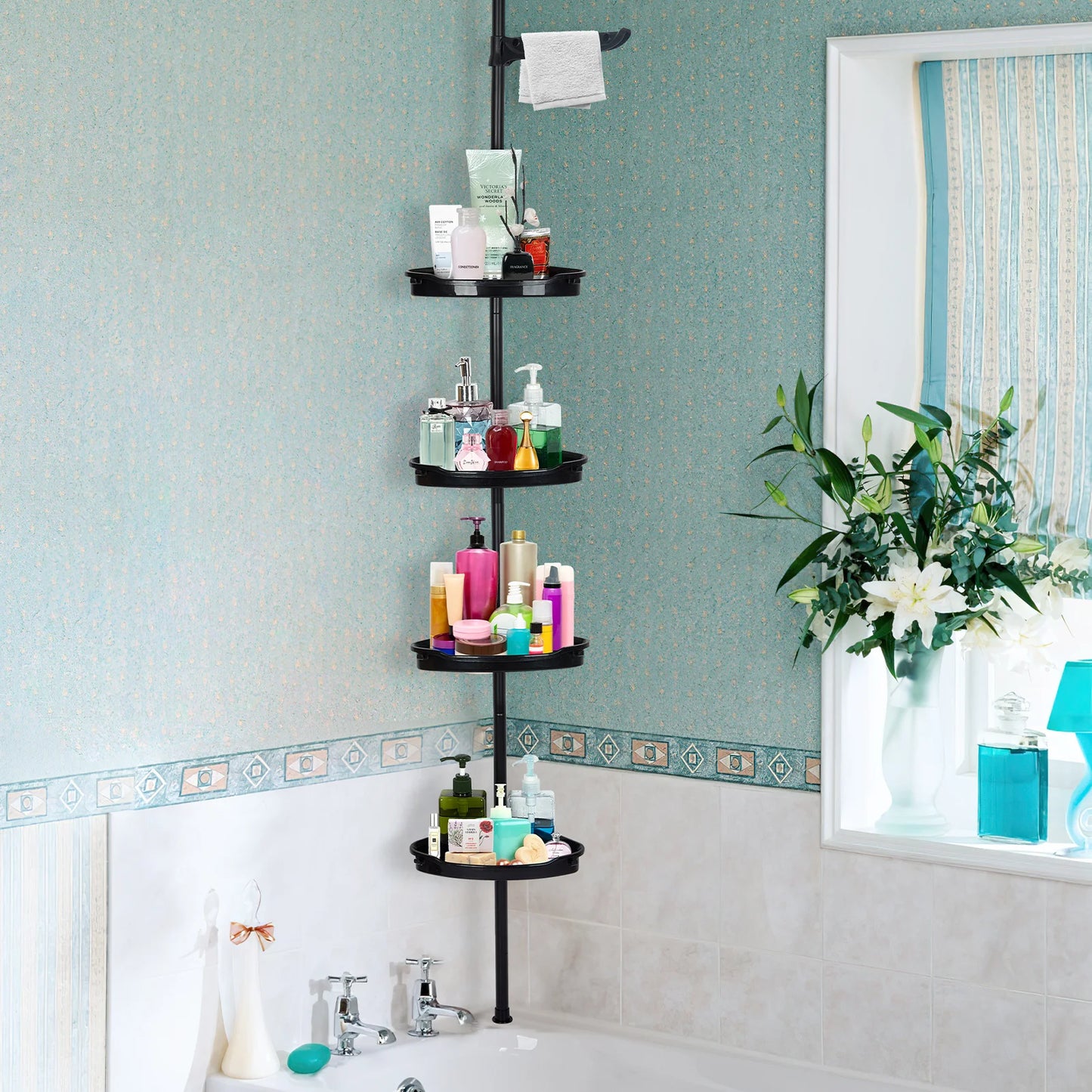 Rustproof Shower Caddy Corner Organizer 4-Tier Adjustable Shelves