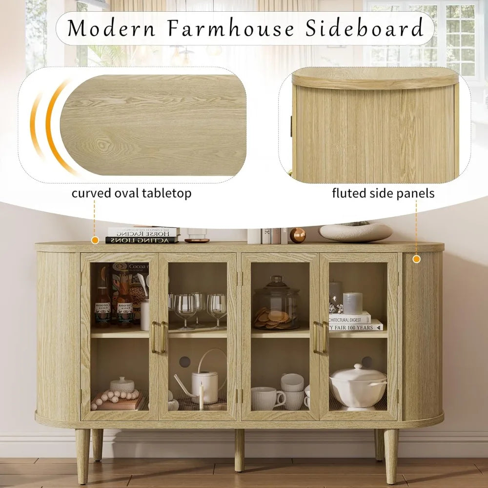 Oval Sideboard Buffet Cabinet Mid Century Modern Coffee Bar Table