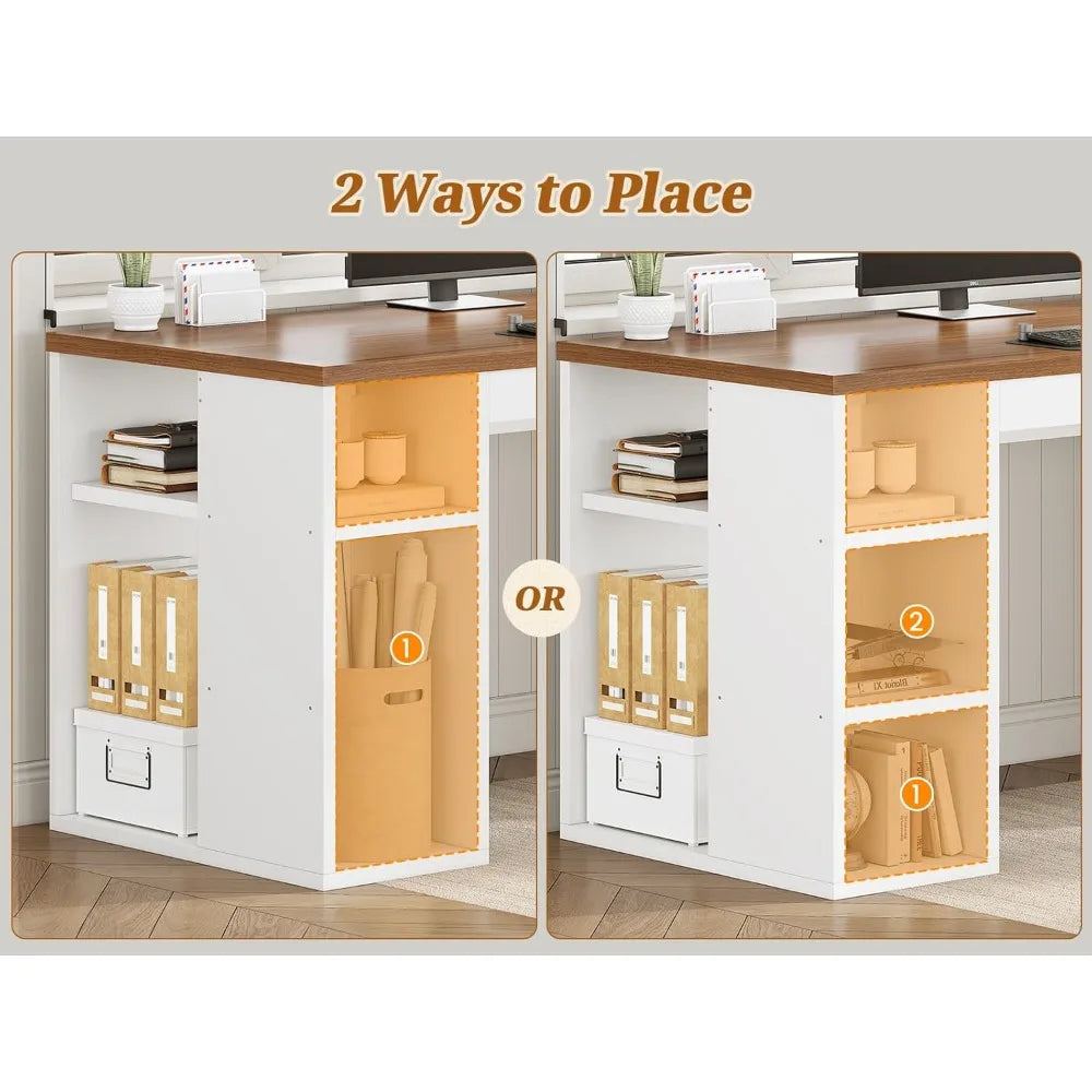 Farmhouse 96.5 Inch Computer Desk Double Desk with Storage Shelves
