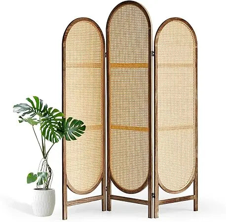 Hand-Woven Rattan Room Divider Folding Privacy Screen 5.6 Ft 4 Panels