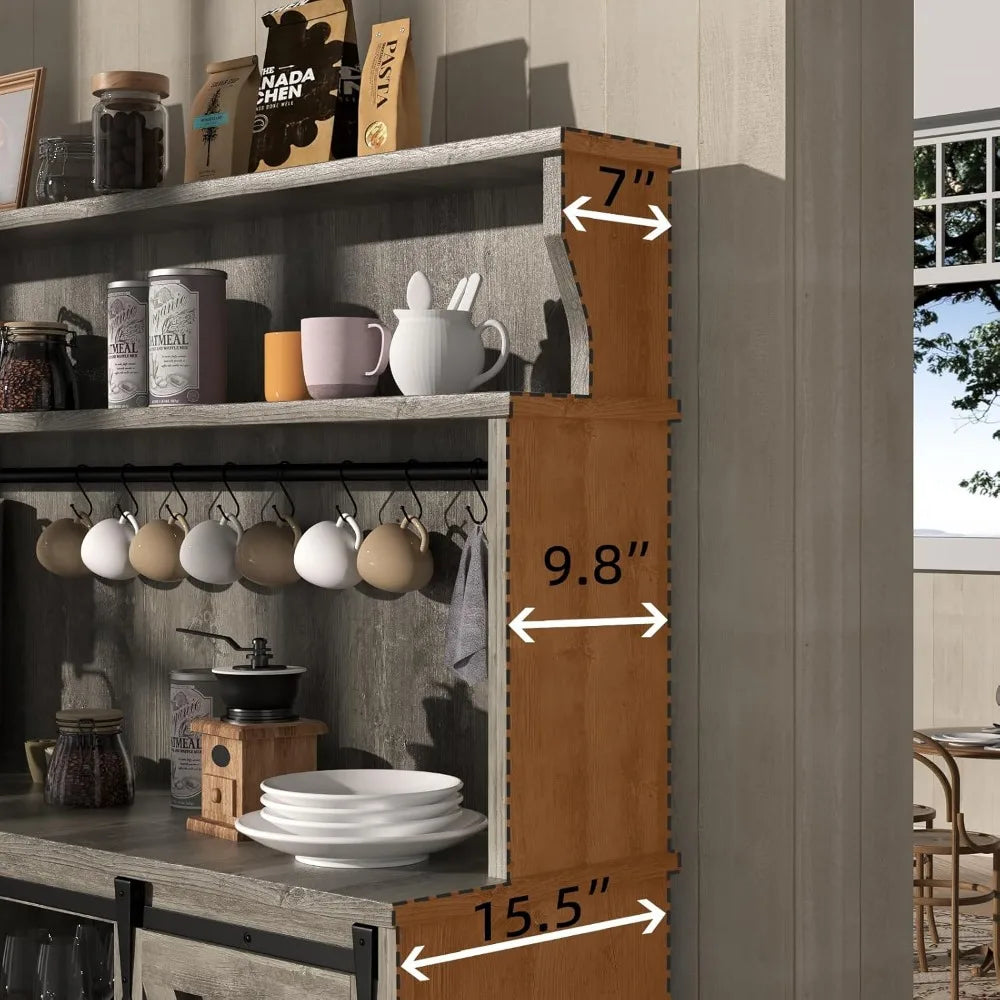 55 Inch Farmhouse Coffee Bar Cabinet with 12 Bottle Wine Rack