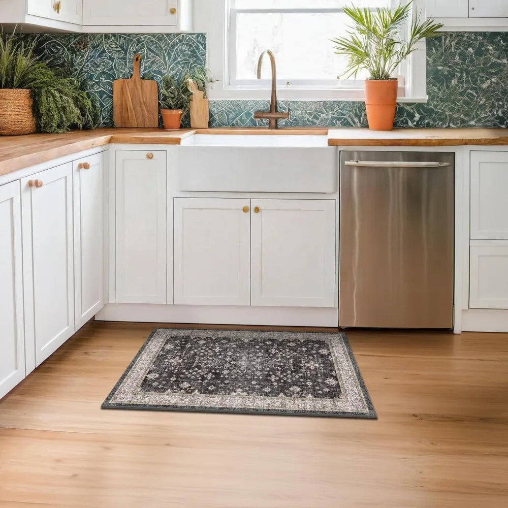 Boho Washable Entry Rug 2x3 Indoor Non Slip Rubber Backing Stain Resistant