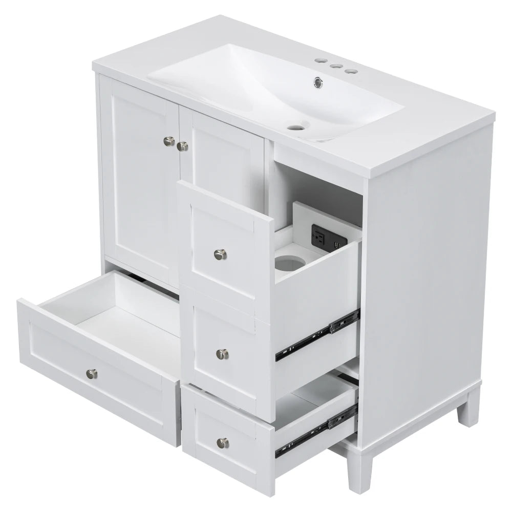 36 Inch Modern Bathroom Vanity with USB Charging and Ample Storage