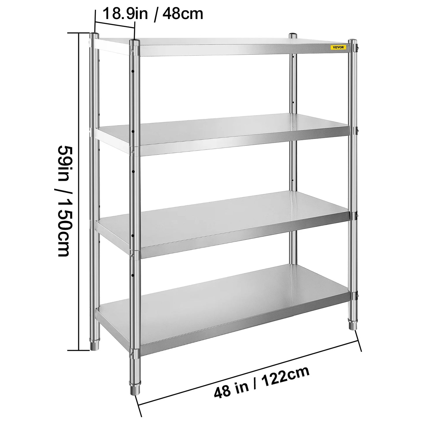 Ljustra 4-Tier Stainless Steel Storage Rack for Kitchen Garage Warehouse